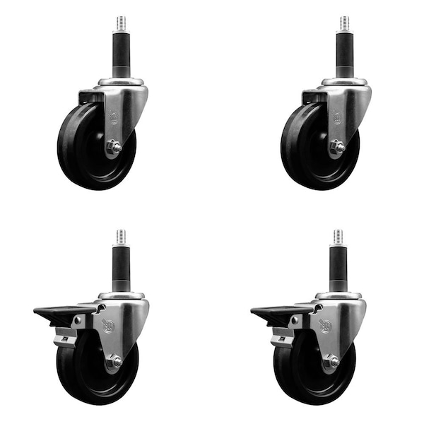 4'' Phenolic Wheel Swivel 1'' Expanding Stem Caster Set 2 Brakes, 4PK